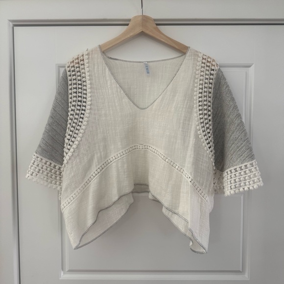 Chio Tops - CHIO Di Stefania Cotton & Silver Lurex Knit Top with Lace Detail